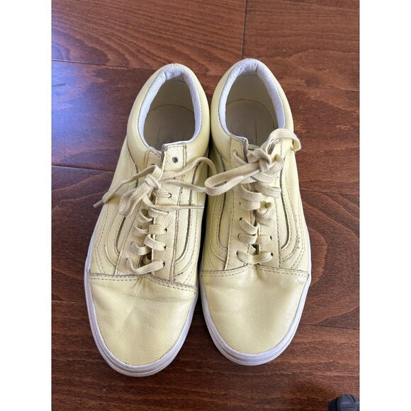Vans Unisex Mens 5.5 Womens 7 Lace Up Pale Yellow Low Top Sneakers Leather - Picture 3 of 9